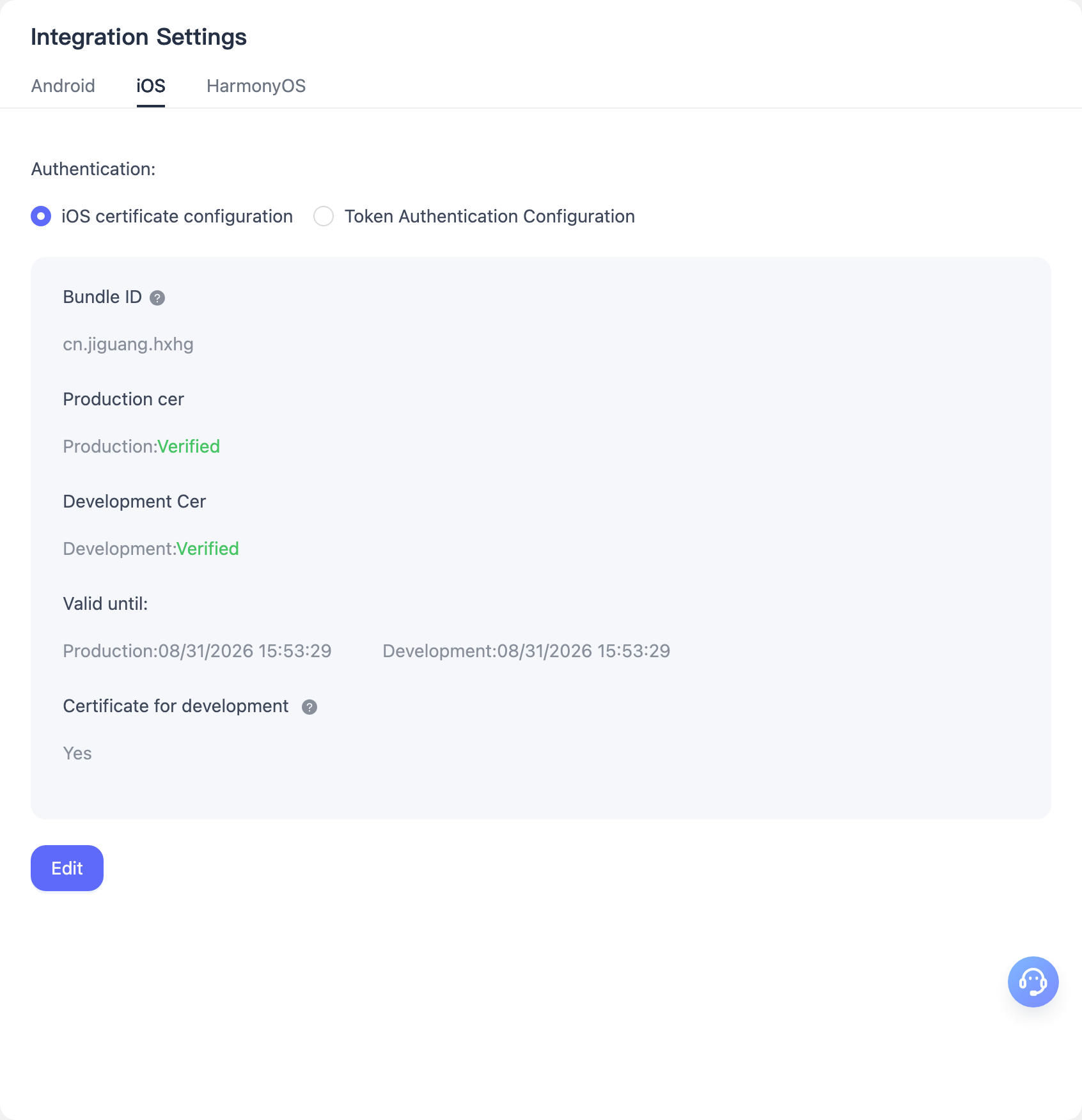 Configuration du certificat iOS